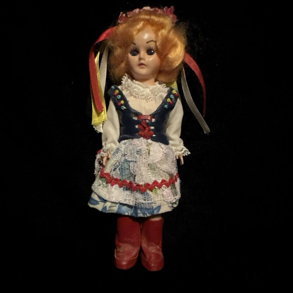 Folk Art Vintage 1950s Carlson Polish Doll in Dress 7.5" Eyes Open Close